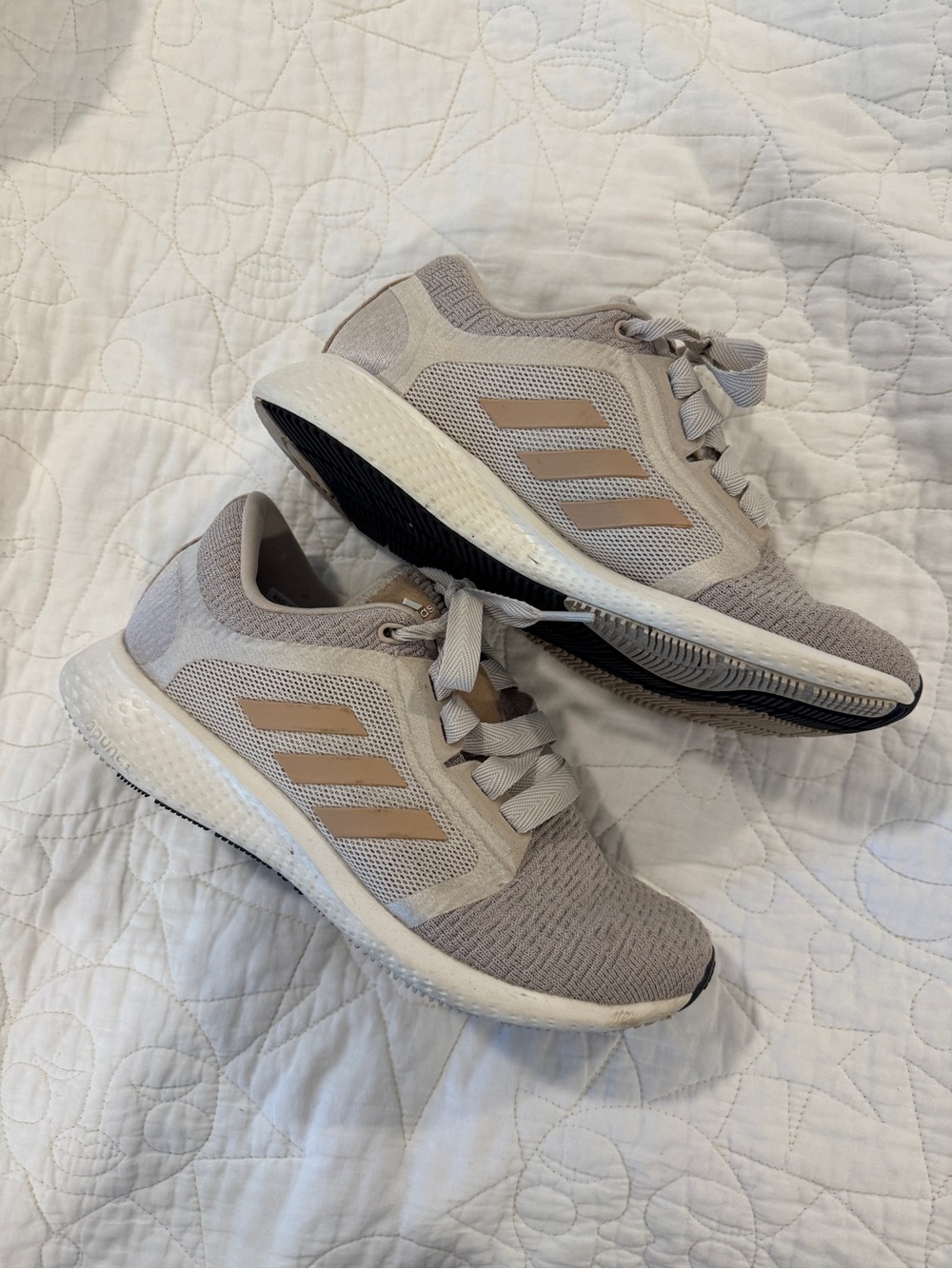 adidas Women's Edge Lux Beige Taupe Knit Running Sneakers